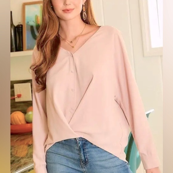 Main Strip • Oversized Button Up Faux Wrap Long Sleeve - Picture 1 of 11